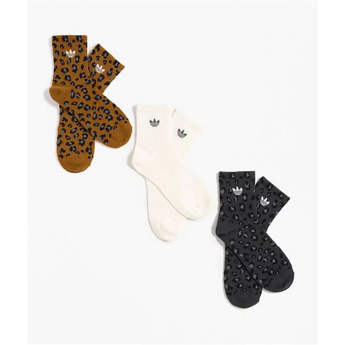 アディダス Adidas 【 Luna Leopard 3 Pack Brown White & Grey Ankle Socks Women's Assorted 】 ヒョウ柄 レオパード 茶色 ブラウン 白色 ホワイト 灰色 グレー ソックス・靴下 レディース