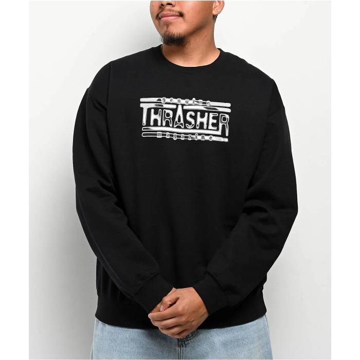 Thrasher 【 Chrome Genuine Magazine Black Crewneck Sweatshirt Men's Black 】 黒色 ブラック スウェット トレーナー メンズ 黒色 ブラック|スニケス