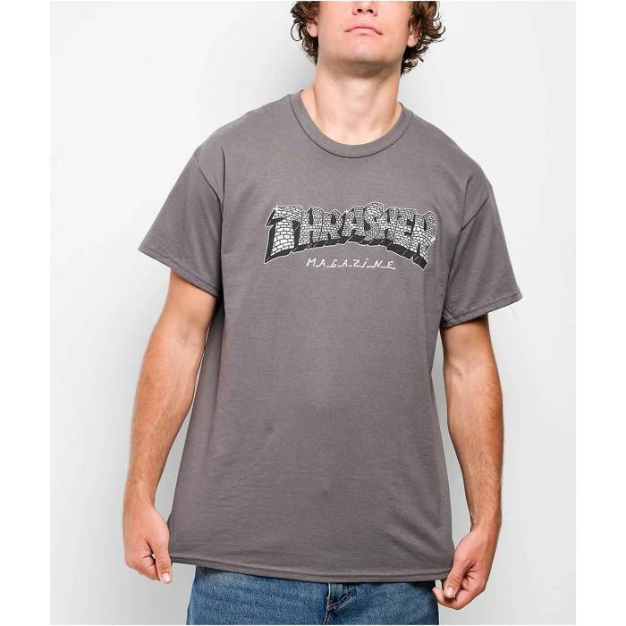【★百貨店SALE★6/11真夜中2時迄】Thrasher 【 Disco Grey T-Shirt Men\u0027s Charcoal 】 薄墨色 薄墨色 ティーシャツ メンズ 暗灰色