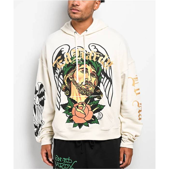 【★百貨店SALE★6/11十二時2時迄】エドハーディー Ed Hardy 【 Savior Ivory Hoodie Men\u0027s White 】 象牙色 フーディー パーカー メンズ 白いこと 白いこと