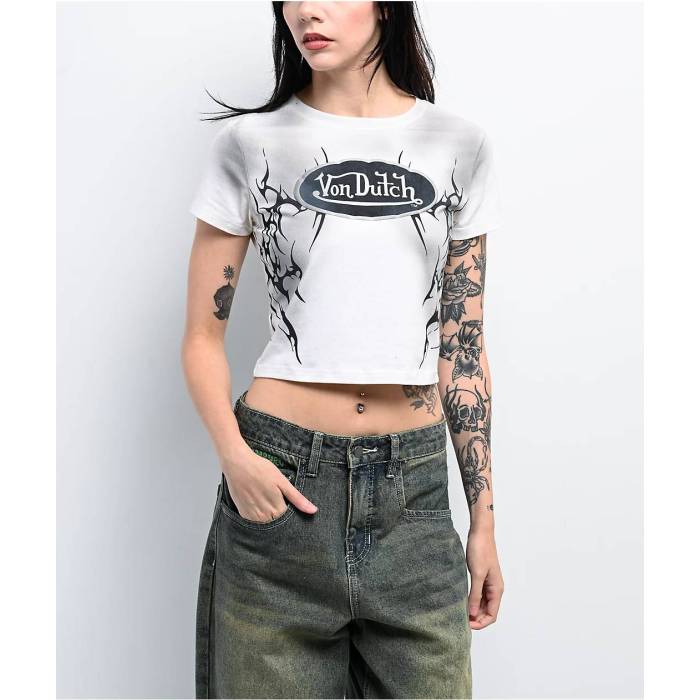 フォンダッチ Von Dutch 【 Gardenia Mineral Wash White Crop T-Shirt Women's Grey 】 白色 ホワイト Crop クロップ Tシャツ レディース 灰色 グレー