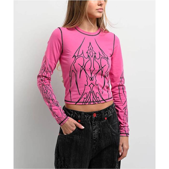 Vitriol 【 Lottie Pink Long Sleeve Crop T-Shirt Women\u0027s Pink 】 pink サクラ色 Sleeve 捩り Crop クロップ プルオーバー レディース pink サクラ色