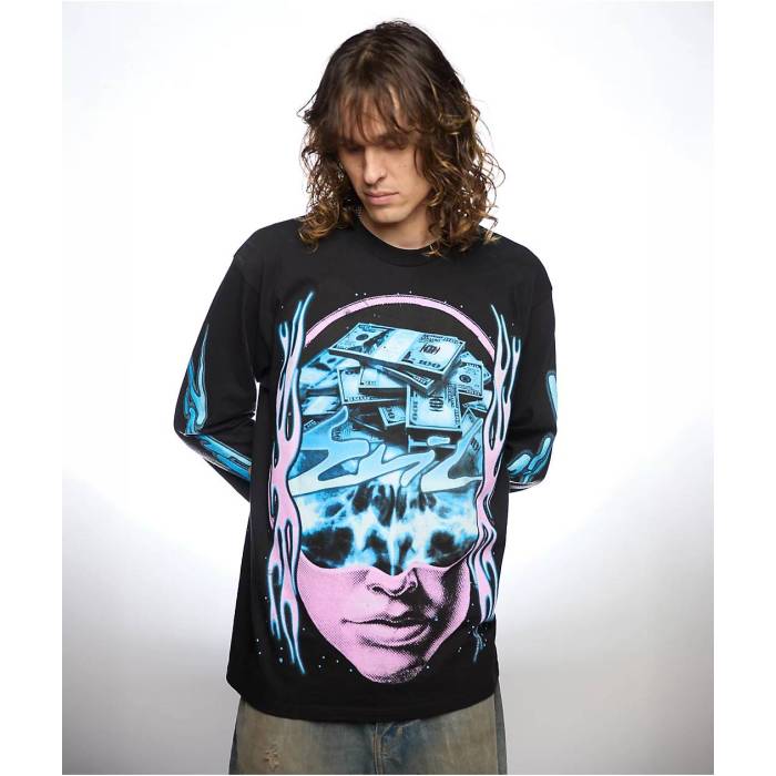 【★百貨店SALE★6/11真夜中2時迄】Evil Vice 【 Money Black Long Sleeve T-Shirt Men\u0027s Black 】 黒いこと 黒いこと Sleeve 衣袂 ティーシャツ メンズ 黒いこと 黒いこと