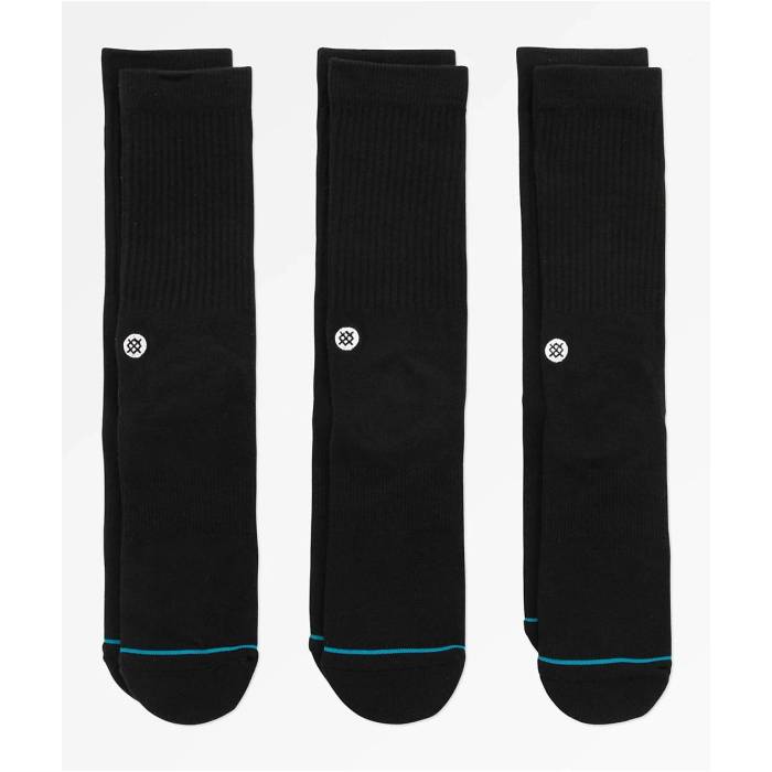 スタンス Stance 【 Icon Black 3 Pack Crew Socks Men's Black 】 アイコン 黒色 ブラック クルー ソックス・靴下 メンズ 黒色 ブラック|スニケス