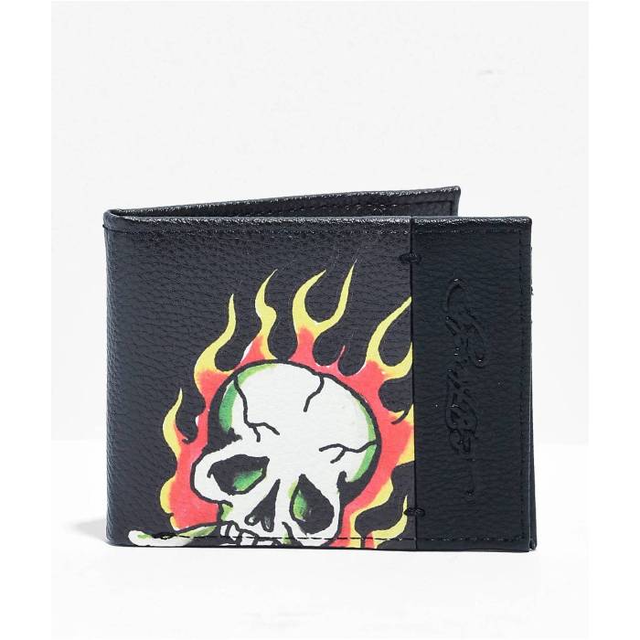 エドハーディー Ed Hardy 【 Flaming Skull Bifold Black Wallet Men's Multicolor 】 黒色 ブラック Wallet ウォレット・財布 メンズ
