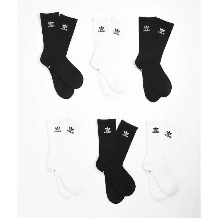 アディダス Adidas 【 Trefoil Black & White 6 Pack Crew Socks Women's Multicolor 】 トレフォイル 黒色 ブラック 白色 ホワイト クルー ソックス・靴下 レディース