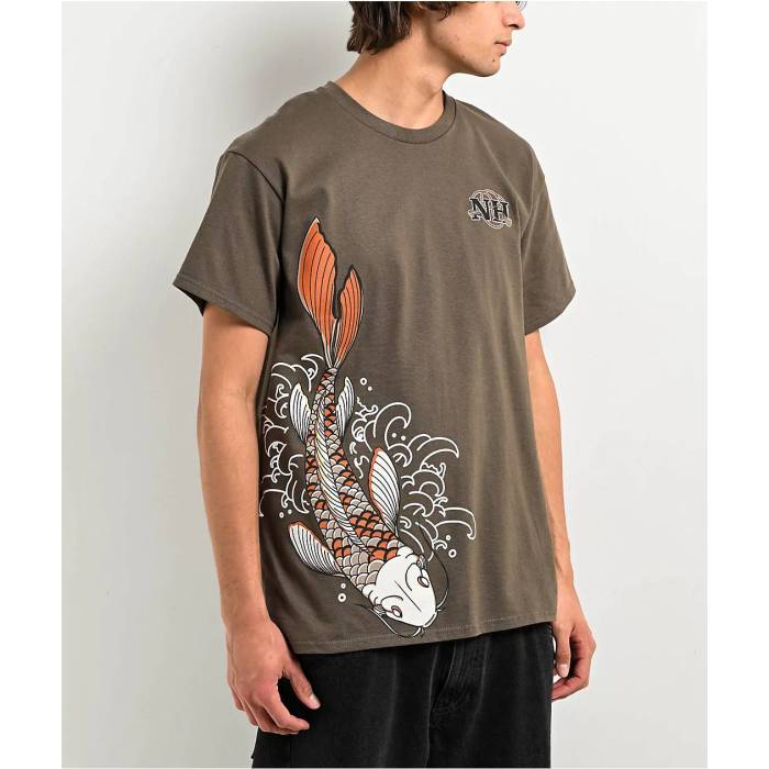 Ninth Hall 【 Koi Pond Olive T-Shirt Men\u0027s Brown 】 olive オリーブ プルオーバー メンズ 赤銅色 赤銅色