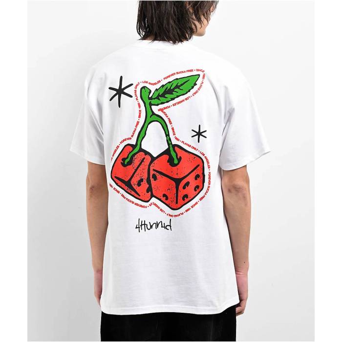 4Hunnid 【 Cherry Dice White T-Shirt Men's White 】 白色 ホワイト Tシャツ メンズ 白色 ホワイト｜スニケス