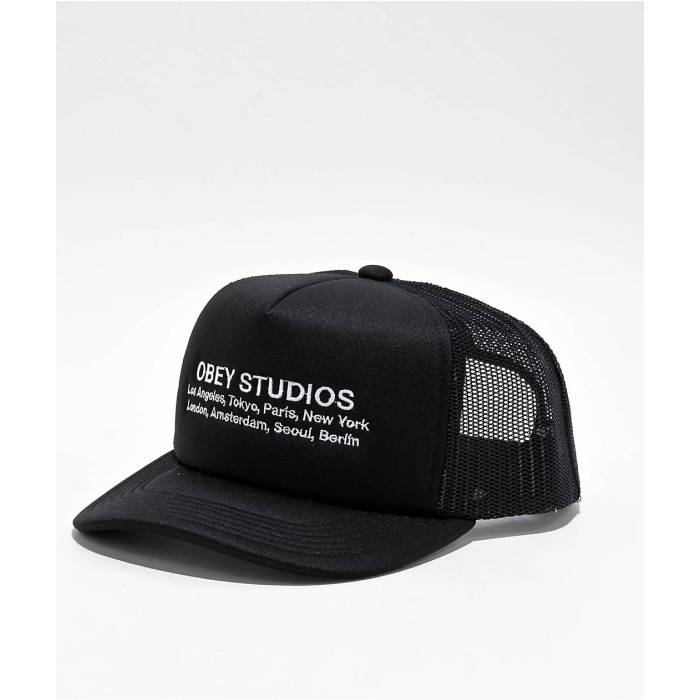 オベイ Obey 【 Studios Black Trucker Hat Men's Black 】 黒色 ブラック トラッカー メンズ 黒色 ブラック|スニケス
