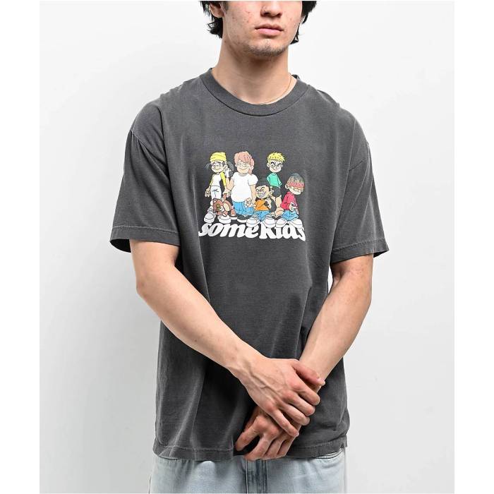 【★百貨店SALE★6/11真夜中2時迄】Some Kids 【 Character Black Wash T-Shirt Men\u0027s Charcoal 】 人となり 黒いこと 黒いこと ティーシャツ メンズ 暗灰色