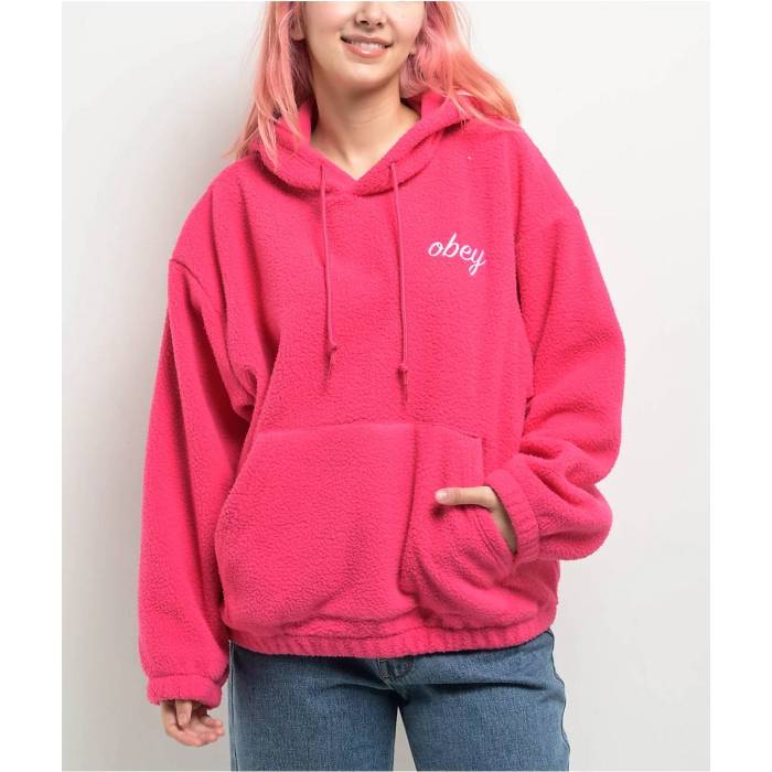 【★百貨店SALE★6/11真夜中2時迄】オベイ Obey 【 Script Pink Sherpa Hoodie Women\u0027s Pink 】 原作 pink サクラ色 フーディー パーカー レディース pink サクラ色