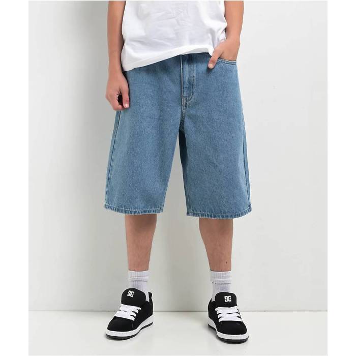 【★百貨店SALE★6/11真夜中2時迄】帝国 Empyre 【 Kids Blake Blue Ultra Loose Denim Shorts Kids\u0027 Light Pastel Blue 】 ひと休み 青碧 青碧 ultra ウルトラ ジーンズ さる股引き 青碧 青碧