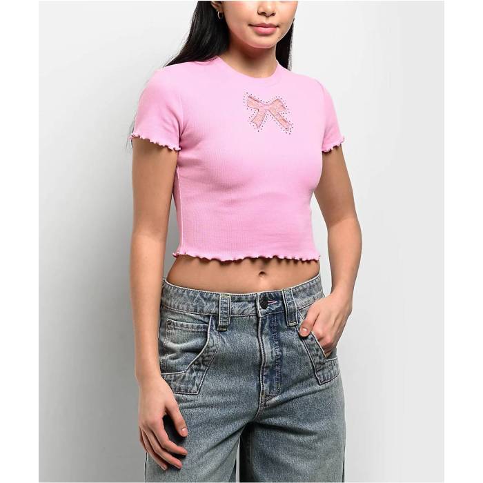 【★百貨店SALE★6/11真夜中2時迄】A.lab 【 Katrina Bow Cutout Pink Crop T-Shirt Women\u0027s Pink 】 pink さくら色 Crop クロップ ティーシャツ レディース pink さくら色