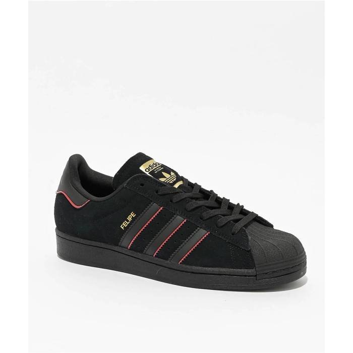 【★百貨店SALE★6/11真夜中2時迄】アディダス Adidas 【 Superstar Adv Felipe Core Black \u0026 Better Scarlet Skate Shoes Men\u0027s Black 】 Superstar はやりっ児 中核グループ 黒いこと 黒いこと Skate 滑る シューズ 運動すること靴 メンズ 黒いこと 黒いこと