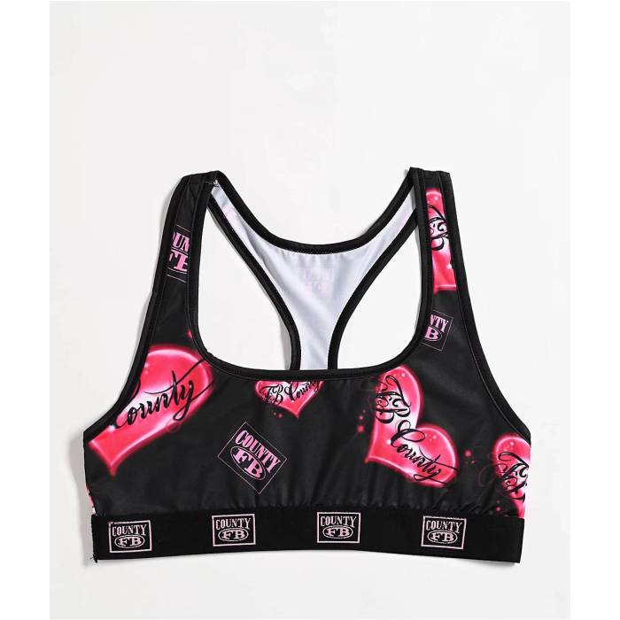 Fb County 【 Heart Print Black & Pink Sports Bra Women's Pink 】 黒色 ブラック pink ピンク レディース pink ピンク