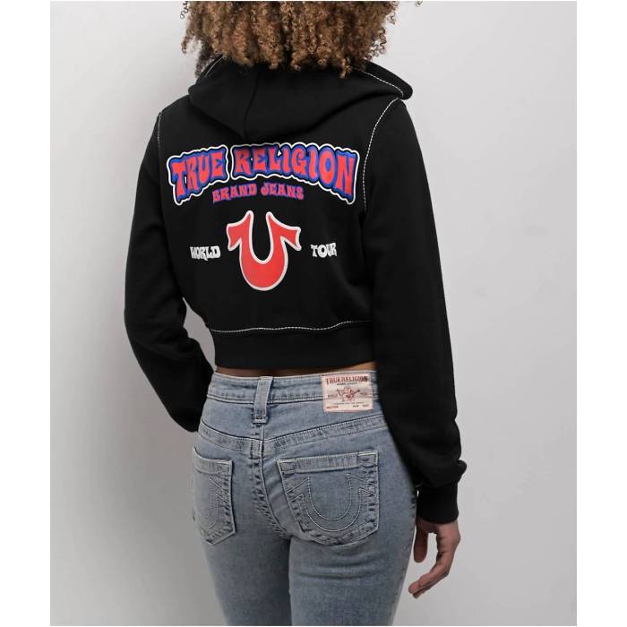 トゥルーレリジョン True Religion 【 Big T Black Crop Zip Hoodie Women's Black 】 黒色 ブラック Crop クロップ フーディー パーカー レディース 黒色 ブラック
