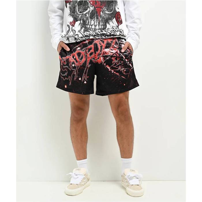 Sad Boyz 【 $Ad Boyz By Junior H X Lost Hills Barbed Wire Black Mesh Shorts Men's Black 】 黒色 ブラック ショーツ メンズ 黒色 ブラック｜スニケス 16,498円