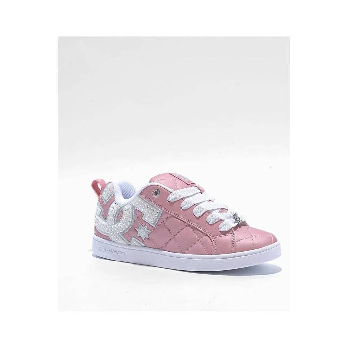 ディーシー Dc 【 Court Graffik Se Pink \u0026 Silver Skate Shoes Women\u0027s Light Pastel Pink 】 厚地の外套 pink サクラ色 Silver しろがね色・しろがね色 Skate 滑る シューズ 運動すること靴 レディース pink サクラ色