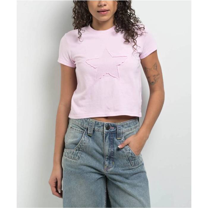 A.lab 【 Nikki Star Cutout Pink Crop T-Shirt Women\u0027s Pink 】 pink サクラ色 Crop クロップ プルオーバー レディース pink サクラ色