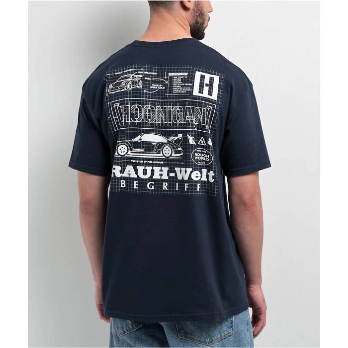 Rough World 【 X Hoonigan Rauh Welt Grid Navy T-Shirt Men Navy 】 紺色 ネイビー Tシャツ メンズ 紺色 ネイビー