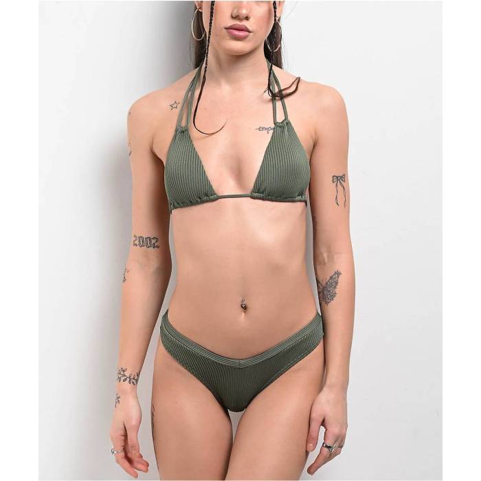 Damsel 【 Olive Corded Rib Army Green High Leg Bikini Bottom Women's Dark Green 】 olive オリーブ アーミー green 緑・グリーン ハイ ズボン ボトムス レディース green 緑・グリーン