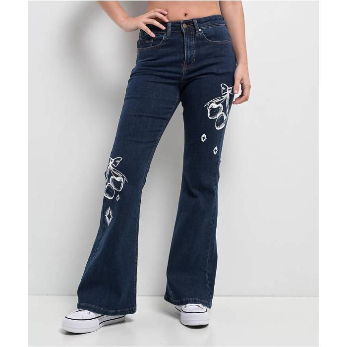 帝国 Empyre 【 Glimmer Evening Dark Blue Mid Rise Flare Jeans Women\u0027s Dark Blue 】 青み 青色 ミッド ライズ デニム レディース 青み 青色