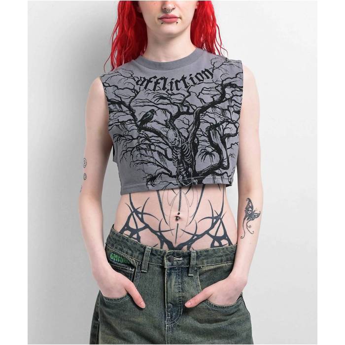 【★百貨店SALE★6/11十二時2時迄】アフリクション Affliction 【 Catharsis Grey Crop Tank Top Women\u0027s Grey 】 薄墨色 薄墨色 Crop クロップ 貯蔵タンクいの一番 レディース 薄墨色 薄墨色