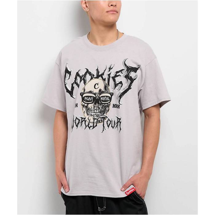 Cookies Clothing 【 Cookies Heavy Mental World Grey T-Shirt Men\u0027s Light Pastel Grey 】 薄墨色 薄墨色 プルオーバー メンズ 薄墨色 薄墨色