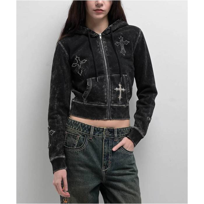 Ninth Hall 【 Andover Cross Black Wash Zip Hoodie Women's Black 】 黒色 ブラック フーディー パーカー レディース 黒色 ブラック