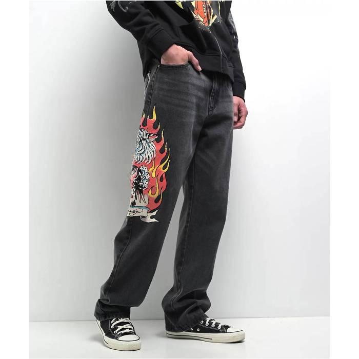 エドハーディー Ed Hardy 【 Tiger Flame Black Wash Jeans Men's Grey 】 黒色 ブラック ジーンズ メンズ 灰色 グレー