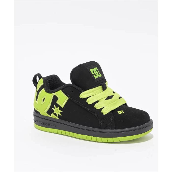 ディーシー Dc 【 Kids Court Graffik Black \u0026 Lime Green Skate Shoes Kids Black 】 コート 黒色 ブラック ライム green 緑・グリーン Skate スケート シューズ 運動靴 黒色 ブラック