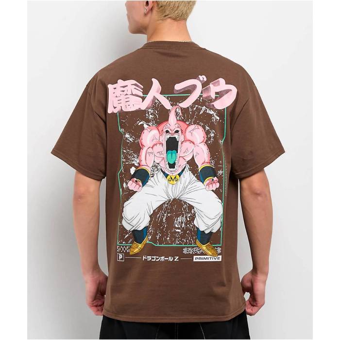 【★百貨店SALE★6/11十二時2時迄】大時代 Primitive 【 X Dragon Ball Z Buu Rage Brown T-Shirt Men\u0027s Brown 】 火竜 赤銅色 赤銅色 プルオーバー メンズ 赤銅色 赤銅色