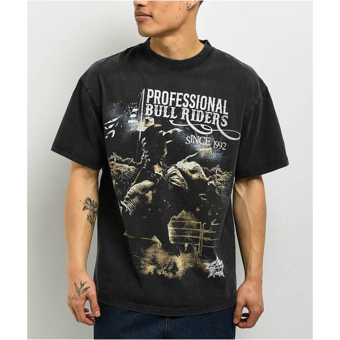 【★百貨店SALE★6/11真夜中2時迄】Pbr - Professional Bull Riders 【 Professional Bull Riders Bull Professor Black Wash T-Shirt Men\u0027s Black 】 黒いこと 黒いこと ティーシャツ メンズ 黒いこと 黒いこと