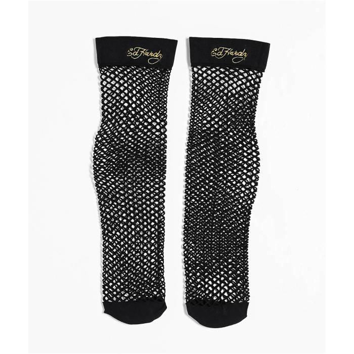 エドハーディー Ed Hardy 【 Fishnet Black Crew Socks Women's Black 】 黒色 ブラック クルー ソックス・靴下 レディース 黒色 ブラック