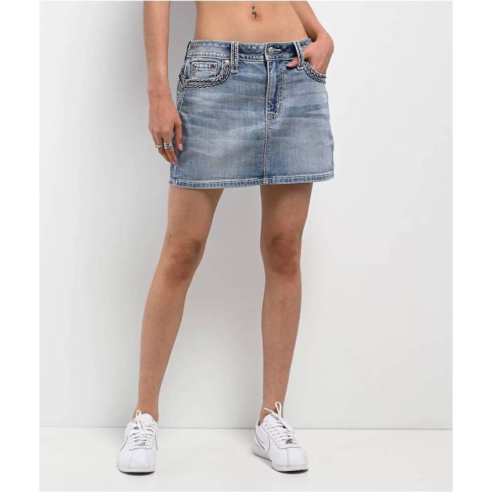 ミスミー Miss Me 【 Cleo Light Wash Mid Rise Skirt Women\u0027s Blue 】 ミッド ライズ レディース 青味 青み