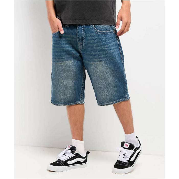 【★百貨店SALE★6/11夜夜中2時迄】トゥルーレリジョン True Religion 【 Bobby Flap Stormy Sky Wash Baggy Denim Shorts Men\u0027s Medium Blue 】 天の原 ジーンズ さる股引き メンズ 青味 青み