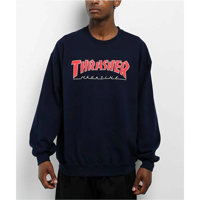 【★百貨店SALE★6/11真夜中2時迄】Thrasher 【 Outline Navy Crewneck Sweatshirt Men\u0027s Navy 】 紺色 米国海軍 汗水 調教師 メンズ 紺色 米国海軍