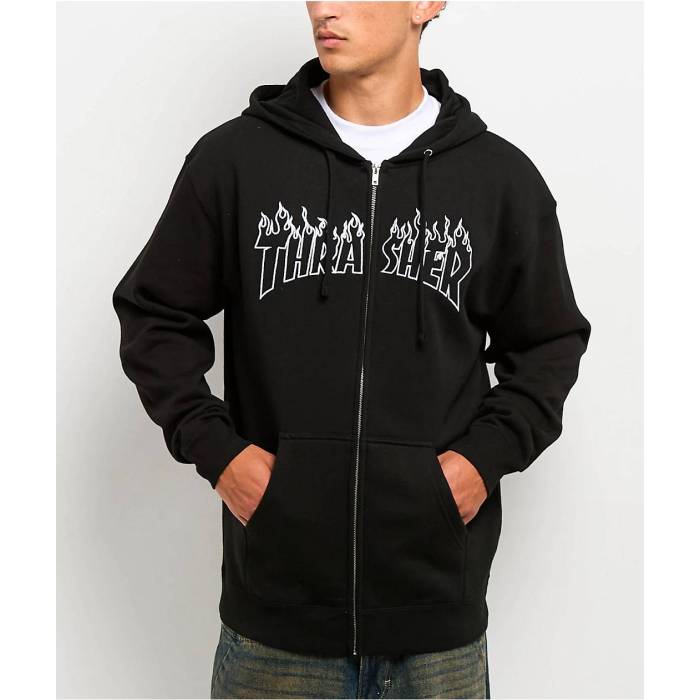 【★百貨店SALE★6/11夜夜中2時迄】Thrasher 【 Flame Black Zip Hoodie Men\u0027s Black 】 黒いこと 黒いこと フーディー パーカー メンズ 黒いこと 黒いこと
