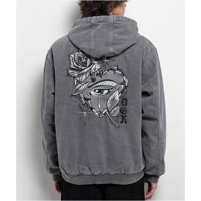 DGK Dgk 【 Watcher Grey Wash Hooded Canvas Jacket Men's Black 】 灰色 グレー フード付 Jacket ジャケット メンズ 黒色 ブラック｜スニケス