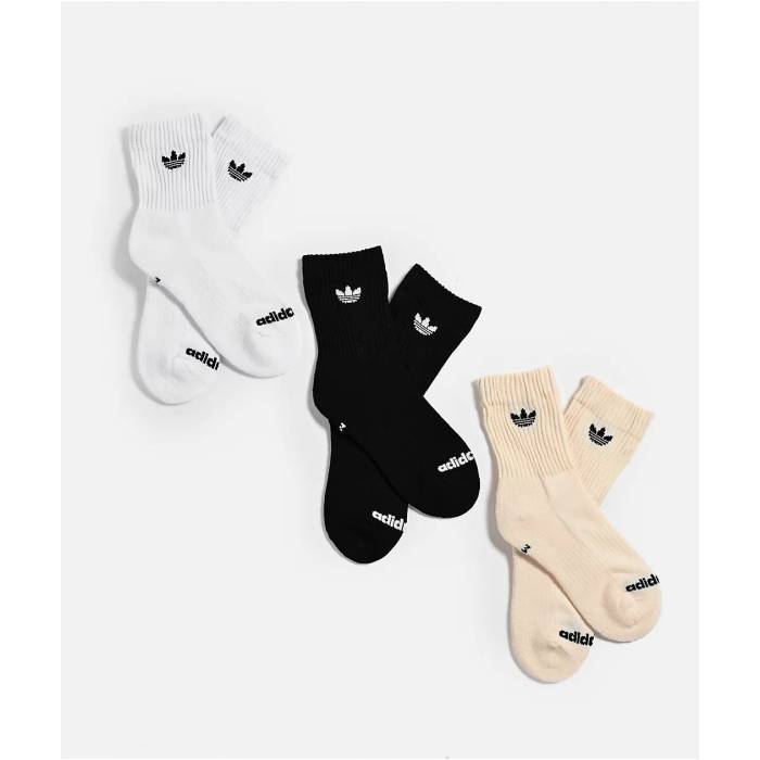 アディダス Adidas 【 Originals Trefoil Black White & Beige 3 Pack High Quarter Crew Socks Women's Multicolor 】 オリジナルス トレフォイル 黒色 ブラック 白色 ホワイト ベージュ ハイ クルー ソックス・靴下 レデ