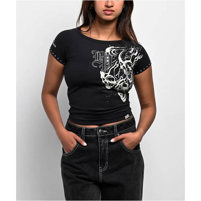 Broken Promises 【 Storm Of Chaos Black Raglan Crop T-Shirt Women\u0027s Black 】 黒いこと 黒いこと Raglan ラグラン Crop クロップ プルオーバー レディース 黒いこと 黒いこと