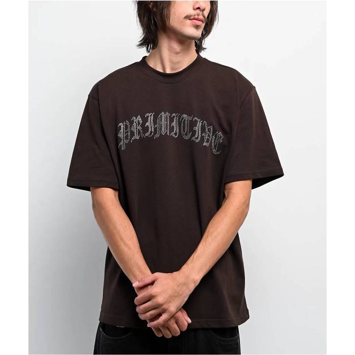 プリミティブ Primitive 【 Archie Rhinestone Brown Heavyweight T-Shirt Men's Brown 】 茶色 ブラウン Tシャツ メンズ 茶色 ブラウン 16,030円