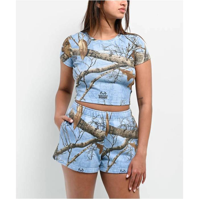 【★百貨店SALE★6/11真夜中2時迄】帝国 Empyre 【 X Realtree Edge Colors Blue Camo Crop T-Shirt Women\u0027s Blue 】 青碧 青碧 合鴨柄 Crop クロップ ティーシャツ レディース 青碧 青碧