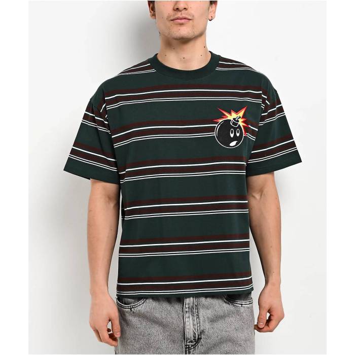 Adam Bomb 【 Logo Striped Green Knit Boxy T-Shirt Men's Green 】 ロゴ green 緑・グリーン ニット Tシャツ メンズ green 緑・グリーン