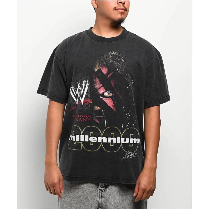 【★百貨店SALE★6/11真夜中2時迄】Wwe 【 Kane Millenium Black Wash T-Shirt Men\u0027s Black 】 黒いこと 黒いこと ティーシャツ メンズ 黒いこと 黒いこと