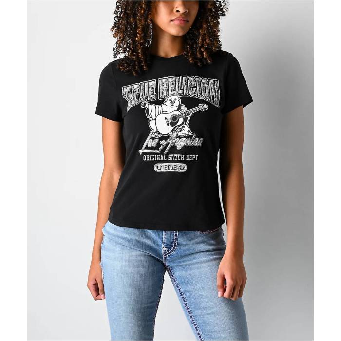 トゥルーレリジョン True Religion 【 Crystal Buddha Black T-Shirt Women's Black 】 黒色 ブラック Tシャツ レディース 黒色 ブラック｜スニケス