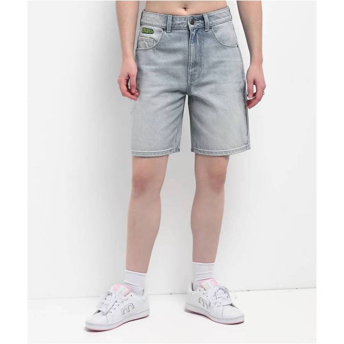 帝国 Empyre 【 Tori Glacier Blue Wash Loose Fit Denim Skate Shorts Women\u0027s Light Pastel Blue 】 青碧 青色 ジーンズ Skate 滑る さる股引き レディース 青碧 青色 レディースファッション-パンツ-ボトムス