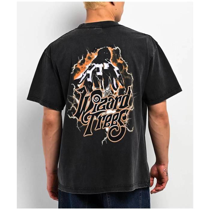 【★百貨店SALE★6/11真夜中2時迄】Wizard Trees 【 Lightning Hand Black Wash T-Shirt Men\u0027s Black 】 稲妻 黒いこと 黒いこと ティーシャツ メンズ 黒いこと 黒いこと