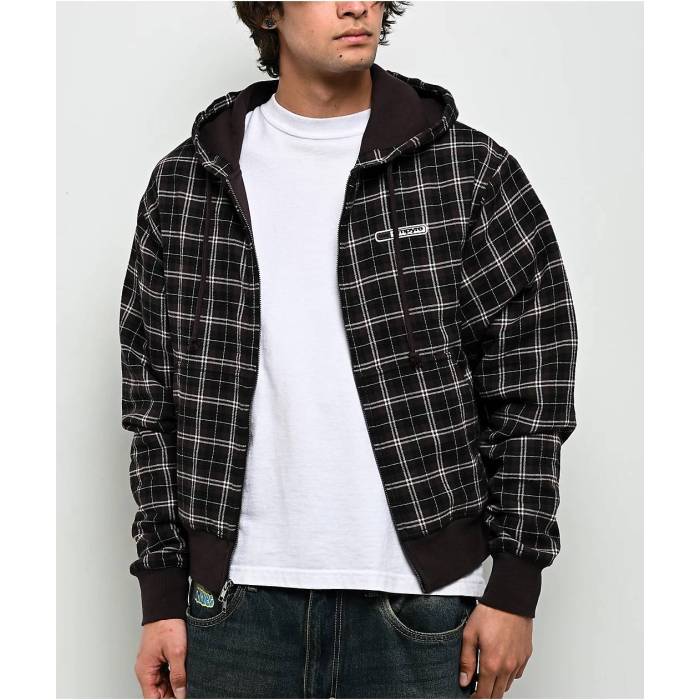 【★百貨店SALE★6/11真夜中2時迄】帝国 Empyre 【 Beach Brown Plaid Crop Zip Hoodie Men\u0027s Brown 】 赤銅色 赤銅色 Crop クロップ フーディー パーカー メンズ 赤銅色 赤銅色