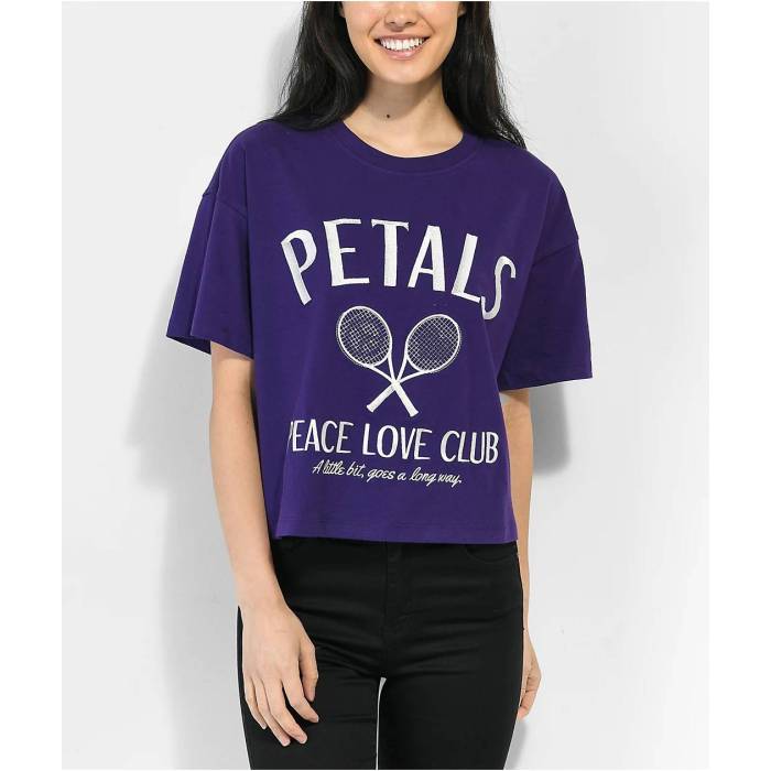 ペタルズアンドピーコックス Petals And Peacocks 【 Petals By Peace Love Tennis Purple Crop T-Shirt Women's Purple 】 テニス Purple 紫・パープル Crop クロップ Tシャツ レディース Purple 紫・パープル